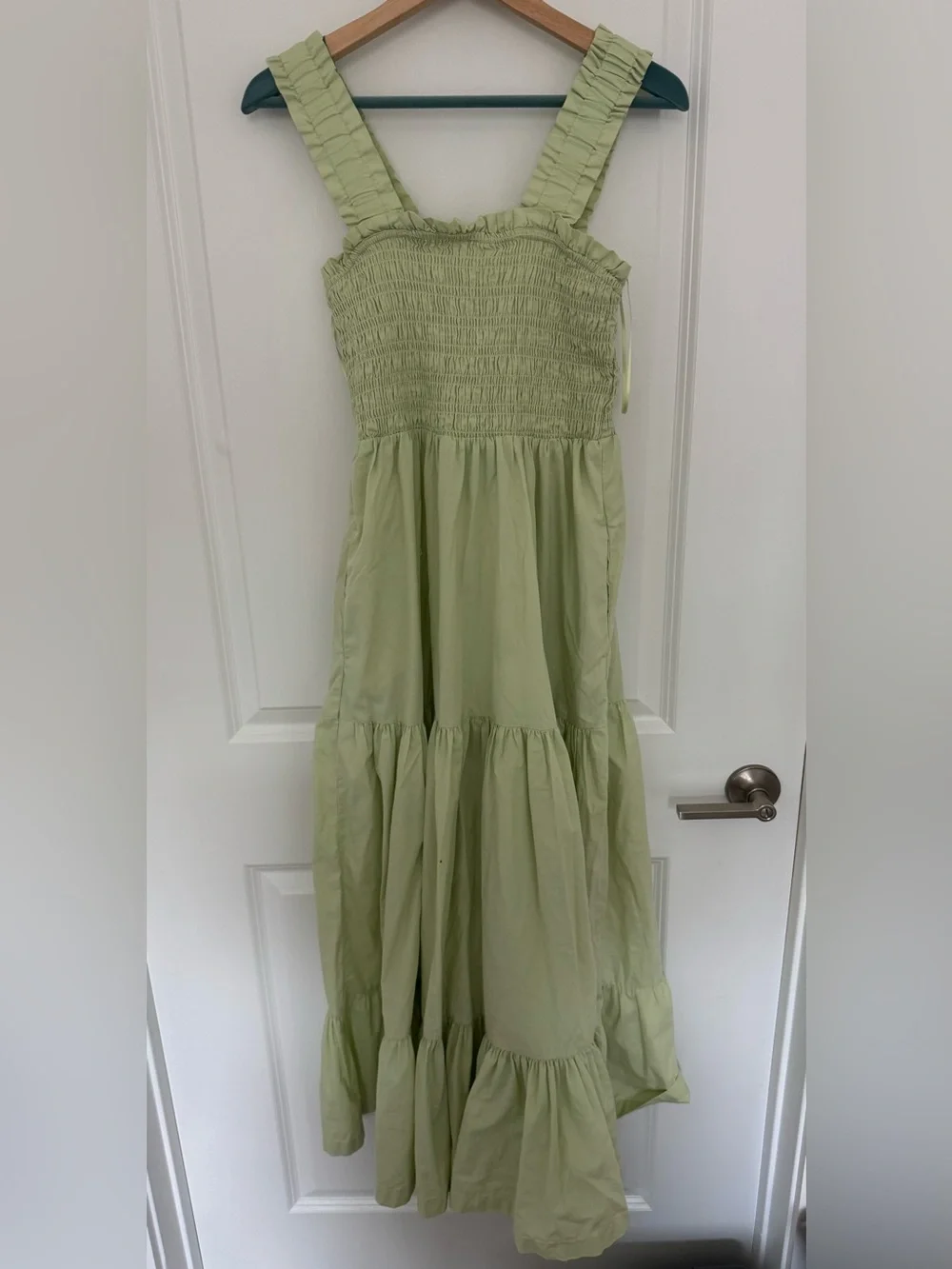 Abercrombie & Fitch Smocked Maxi Dress with Ruffle Straps Square Neck Green